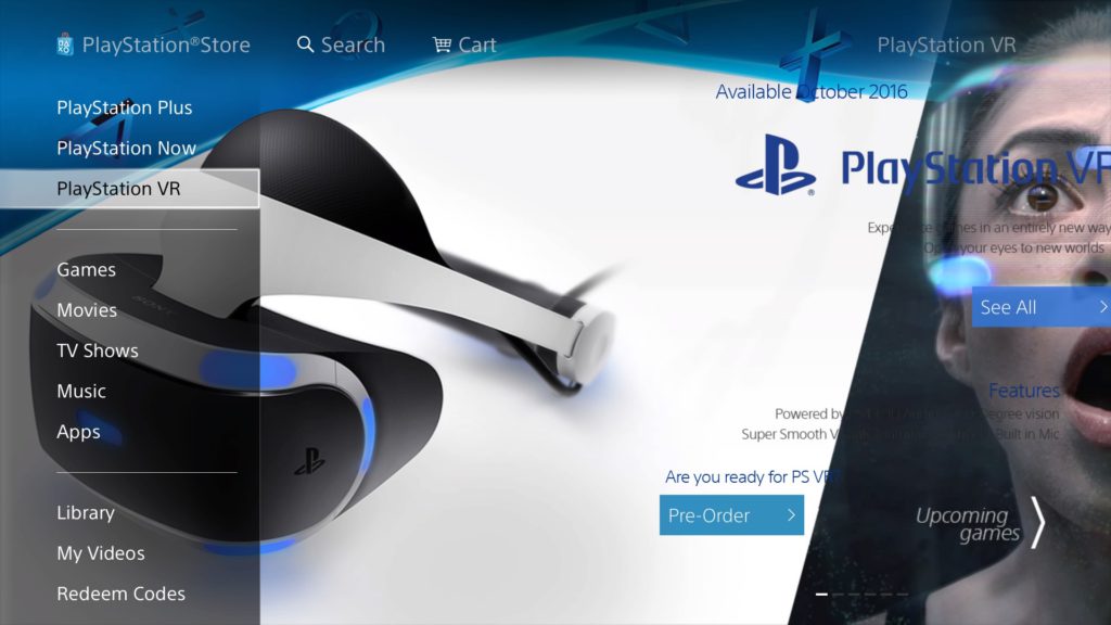 A PlayStation VR menüpont