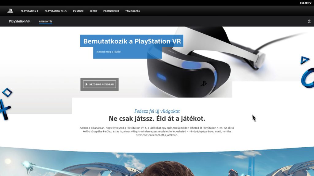 A PlayStation VR menü - PreOrder gombja
